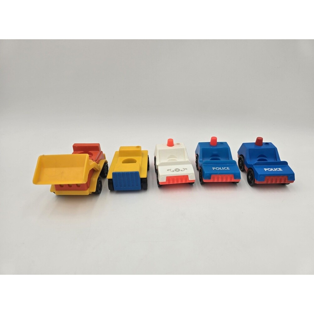 5 Vintage Little people Cars Construction,‎ Airport, Fire Chief, & 2 Police Cars